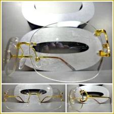 Men Classy Elegant Sophisticated Style Clear Lens EYE GLASSES Gold Rimless Frame