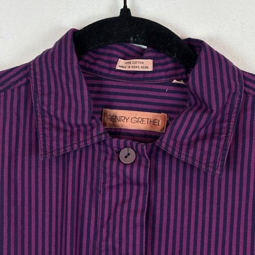 Henry Grethel Mens Purple Black striped 100% Cotton hidden button shirt size 12 - Picture 2 of 15