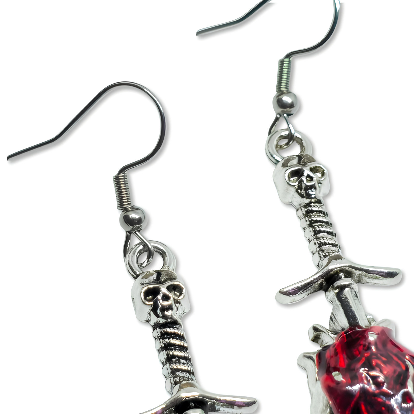 Heart Sword Earrings Skull Gothic Realistic Red Heart Drop Dangle Hook Jewellery