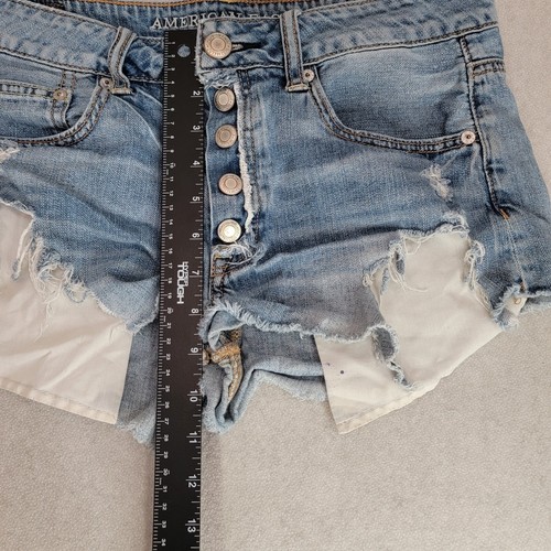 American Eagle Jean Shorts Womens 6 Blue Denim Cut Offs Light Wash Ripped Retro - Picture 7 of 13