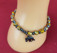 Yellow and Metal Beaded Bracelet With Elephant Charms