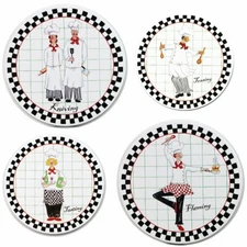 SET OF 4 DIFFERENT STEEL STOVETOP BURNER COVERS (2-10",2-8")FAT CHEF ACTIONS,RLD