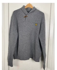 Lyle And Scott Vintage Men's 100% Lambswool Shawl Collar Pullover Sweater Grey M
