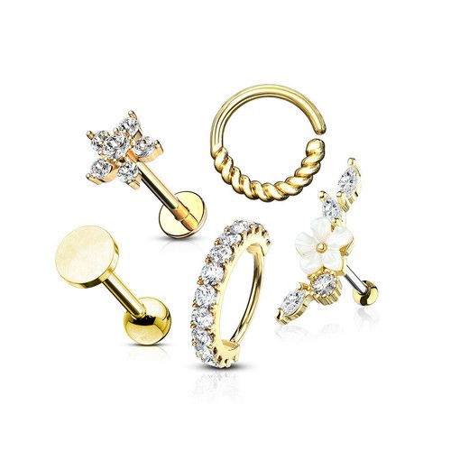 5 Pcs Assorted Cartilage Barbells, Labret Stud 316L Surgical Steel and Hoops Ear - Picture 3 of 5