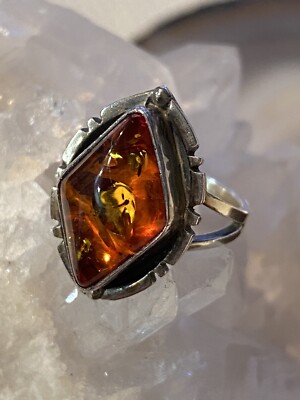 VTG Jay King Dtr Sterling Silver & Amber Ring Sz.6 3/4