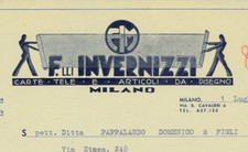 Fattura int. F.LLI INVERNIZZI. Carte, Tele, Articoli da disegno. Milano 1955