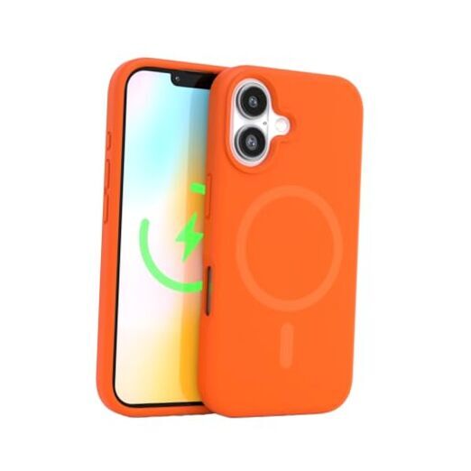 - Stylish Phone Cover for iPhone 16, iPhone 16 w/ MagSafe Neon Orange