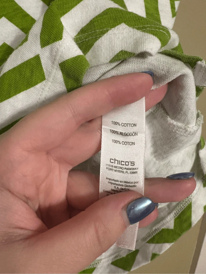 Chico's Womens 3/4 Sleeve Cotton Green Geometric Pattern Shirt Size 0/Small/4 - Image 4 of 4