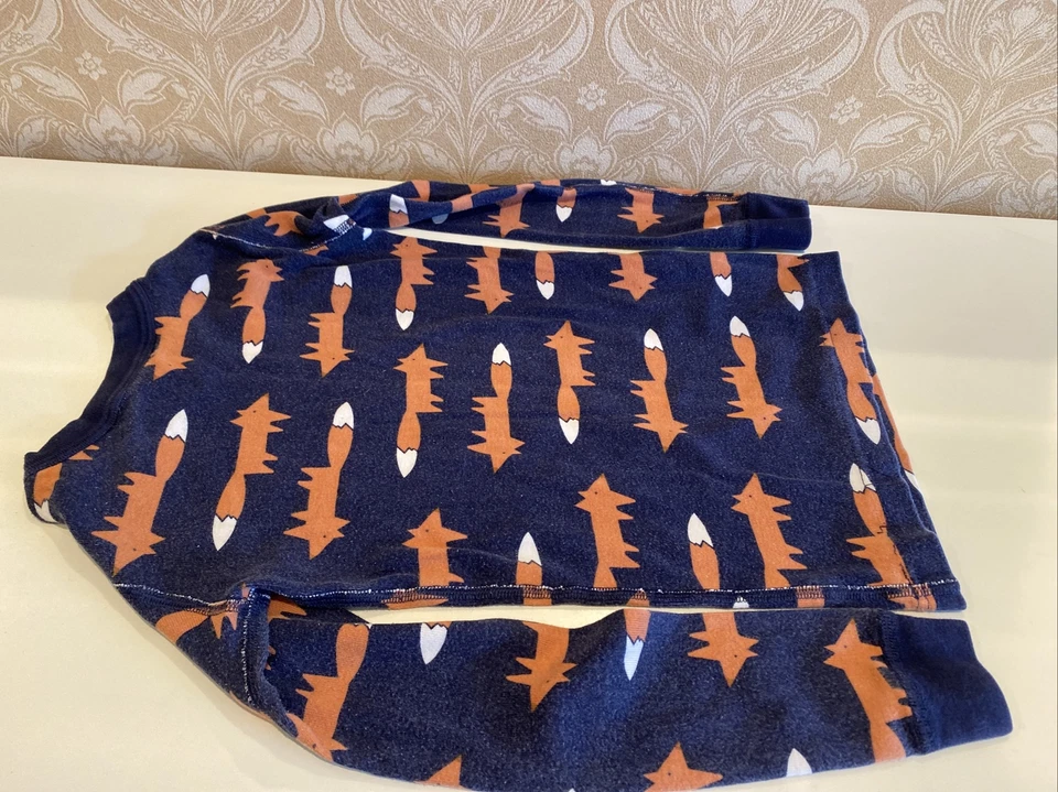 Top de pijama orgánico Hanna Andersson para niño talla 6-7 azul/naranja/blanco zorro Foto 3 de 4