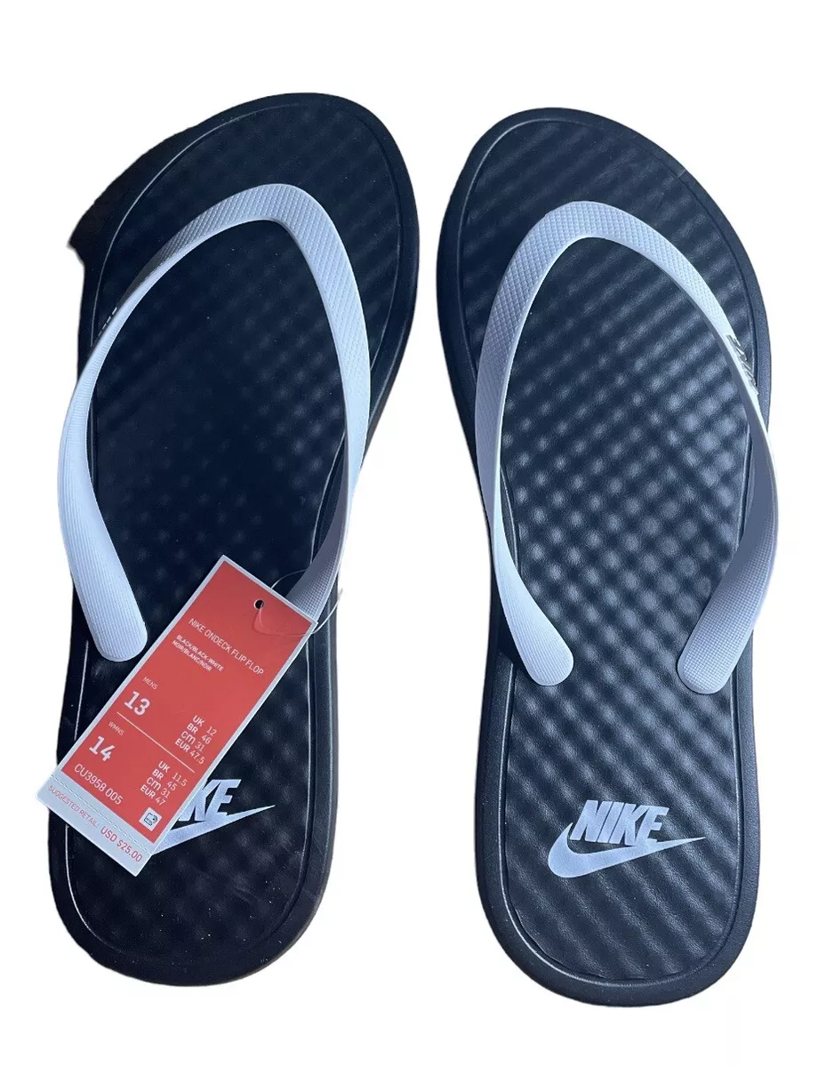NWT New Nike On Deck Flip Flops Black White Men s Size 13 Women s 14