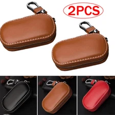 2Pcs Leather Car Remote Key Fob Chain Zipper Pouch Wallet Holder Bags Case Cover
