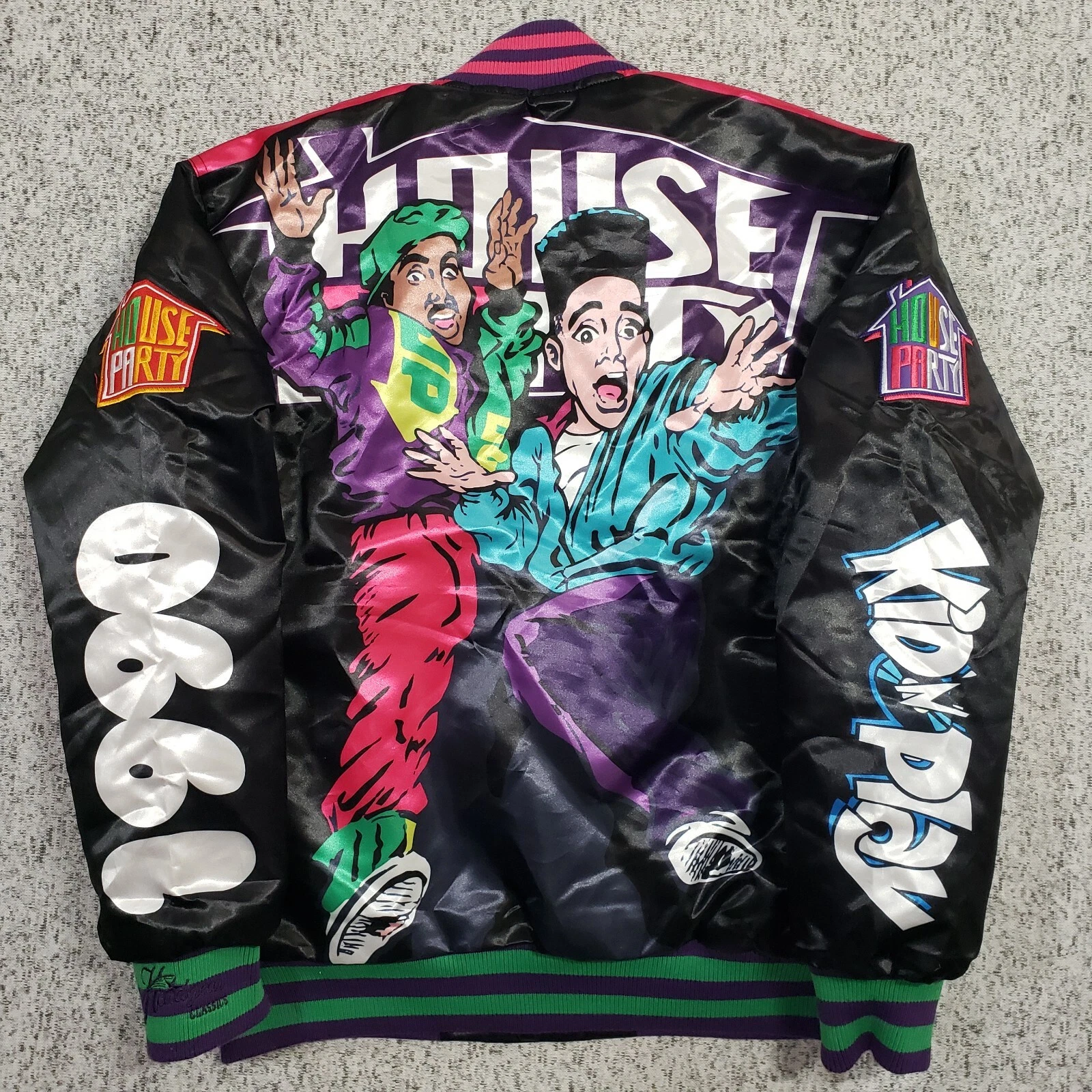 NWT Kid n Play House Party Satin Jacket Mens Medium Black Headgear Classics - product detail image 12