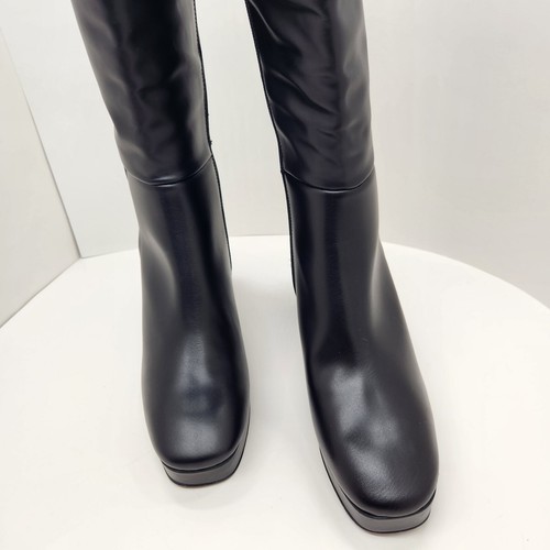 Plateau Stiefel Damen 10 Schwarz Glanz Leder Absatz Kniehoch Eckige Spitze Neu 220€ - Bild 7 von 16