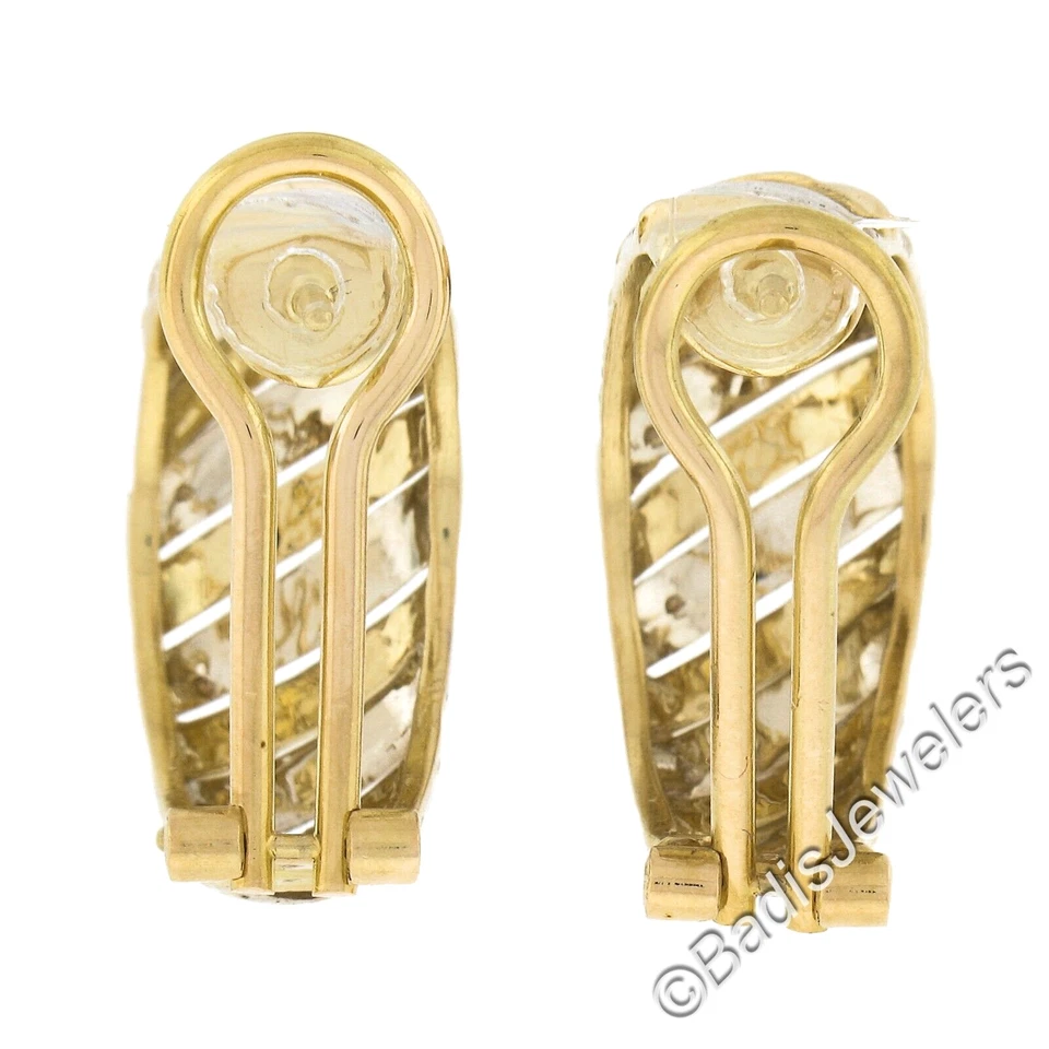Italian 18k TT Gold Large Wide 11.2mm Textured Domed Omega Back Cuff Earrings - Image 3 of 4