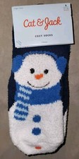 Cat  Jack Cozy Socks 2 Pairs Child Shoe Size S 5.5-8.5 Snowman / Striped Blue