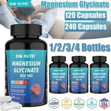 Magnesium Glycinate 500mg 120/240 Capsules For Sleep Stress Relief Support Bone