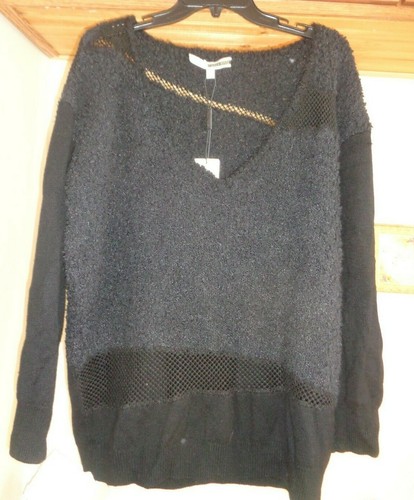 TRACY REESE BLACK EASY V-NECK SHEER DETAILED PULLOVER SWEATER NWT SZ M - Picture 2 of 10