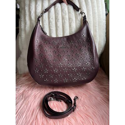Coach Burgundy Leather Hobo Bag with Prairie Rivets | eBay