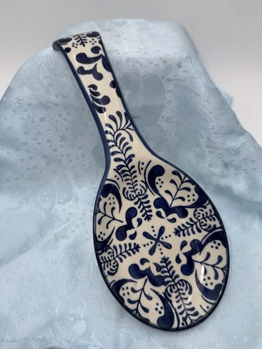 Pfaltzgraff Blue White Spoon Rest Holder 10” Unusual Swirl Design Pattern