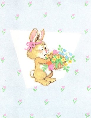 Sangamon Vintage Bunny Rabbit Basket of Flowers Blank Note Cards - Set of 7