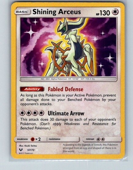 Shining Arceus 57/73 Rare Shining Shining Legends Pokemon Holo Near Mint