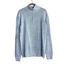 Saks Fifth Avenue Silk Cotton Linen Quarter- Zip Sweater Men's Size Small Blue