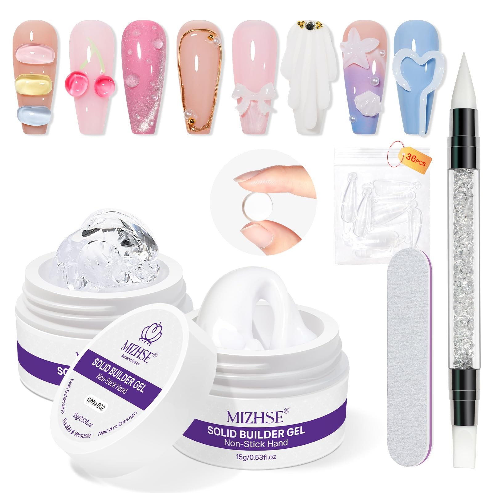 Solid Builder Gel blanc et transparent pour réparer et sculpter les ongles