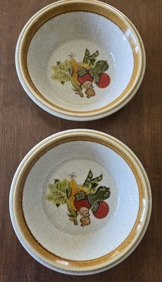 2 MIKASA STONE Market Basket Vegetables 7 1/4'' CEREAL BOWLS RETRO