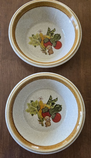 2 CUENCOS DE CEREALES RETRO MIKASA STONE Market Basket Verduras 7 1/4"