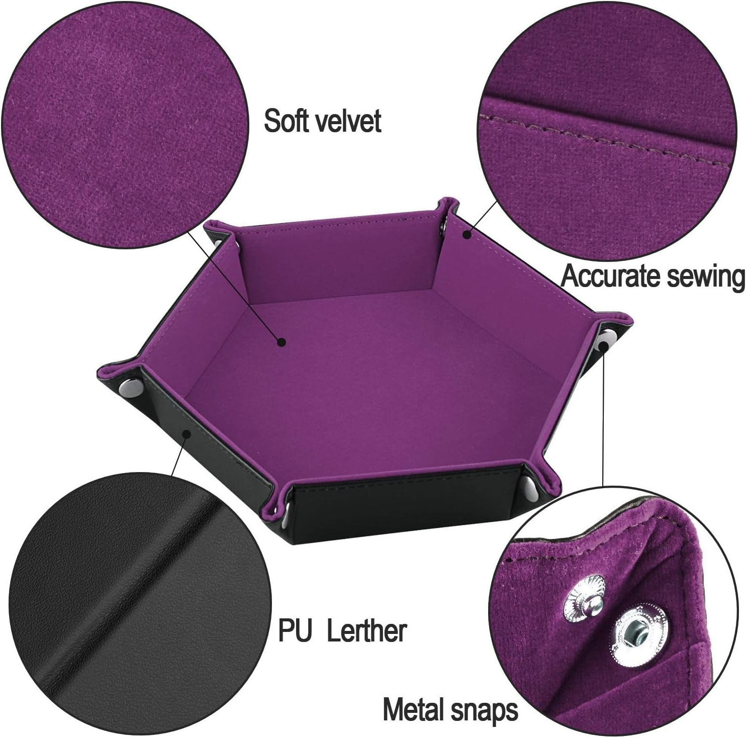SIQUK Double Sided Dice Tray, Folding Hexagon PU Leather and Dark Violet 