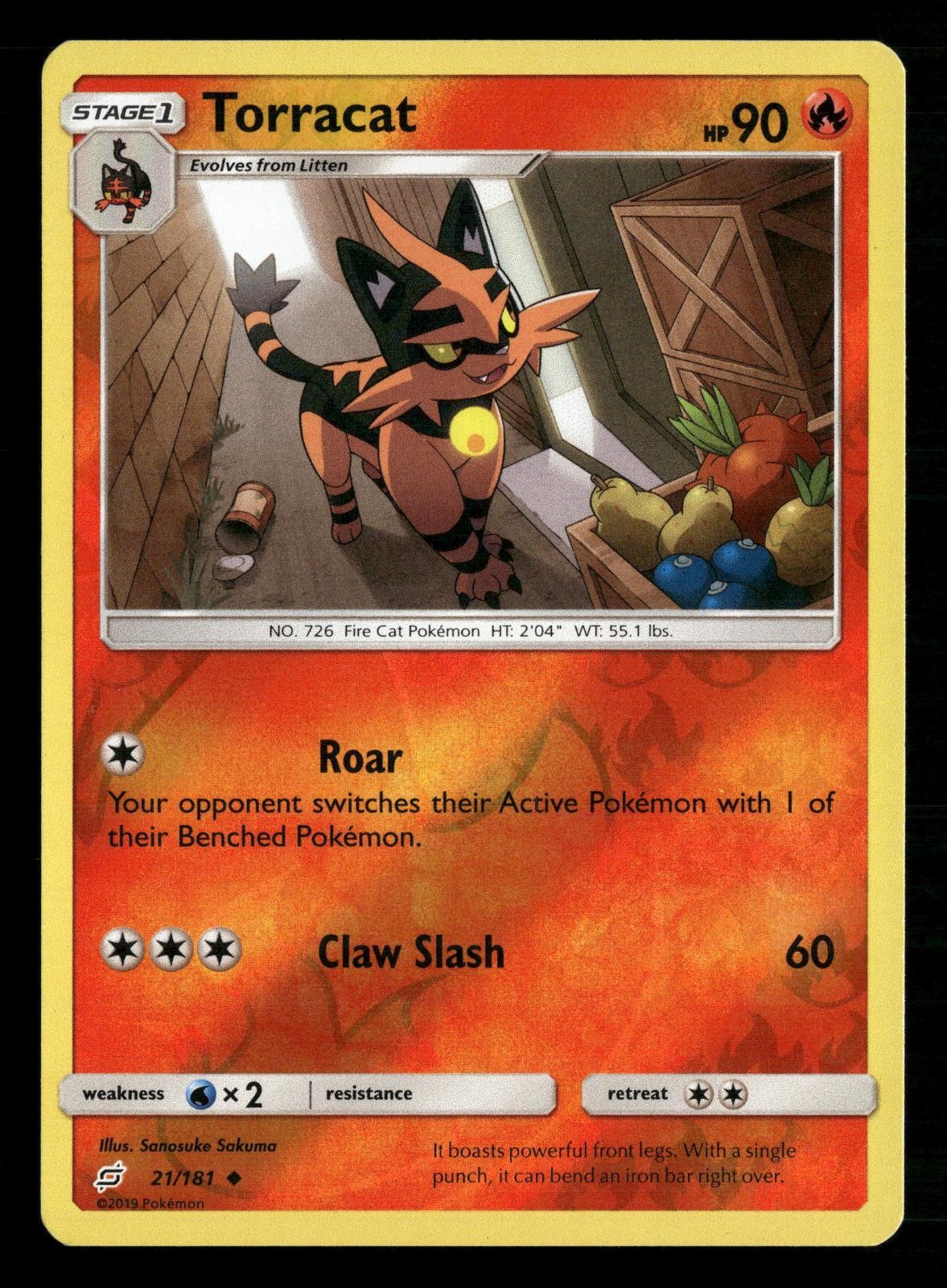 Torracat 21/181 Uncommon Team Up Pokemon Reverse Holo Moderately Played