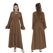 Solid Color Dubai Arab Muslim Women Abaya Kaftan Ramadan Maxi Long Robe Dress