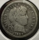 1907 Philadelphia Mint Silver Barber Dime G-VG 90% Silver