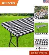 Rectangle Picnic Table Cloth, Elastic Waterproof Fitted Vinyl Tablecloths, Fl...