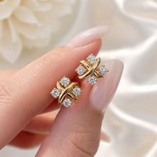 9ct Yellow Gold Cross Twisted Stud Earrings 10 mm in a luxury box Gift for Her