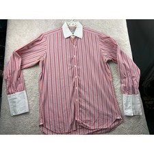 Turnbull  Asser Multi-Stripe Dress Shirt 16 Salmon Blue Contrast Cuff Old Money