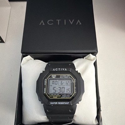 Activa Digital Sport Wristwatch - Black, Water Resistant 30M, EL Back Light