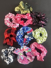 10pc Lot Handmade Hair Scrunchies Tween Floral Red Blue Pink Multicolor