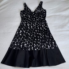 Nine West White Black Polka Dot Sleeveless V Neck Fit Flare Dress Size 6 EUC