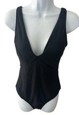 CUPSHE Black Plunging Neck One-Piece Swimsuit Women  s Medium NWT