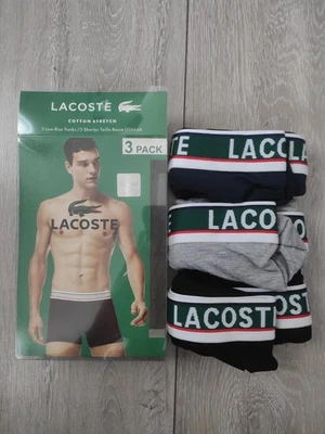 Lacoste Mens Classic 3 Pack Boxers Underwears Cotton Black Navy Grey M L XL