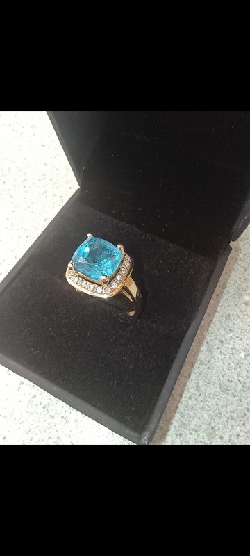Antique 3 Carat Blue Topaz Ring With Diamonds
