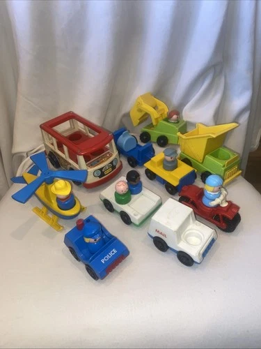 VTG Fisher Price Little People Lot Vehicles People Helicopter Construction Bus