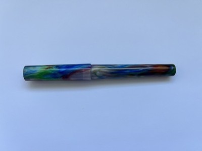 New Just Turnings Fountain Pen Resin Banded Translucent Rainbow Broad Nib Jowo