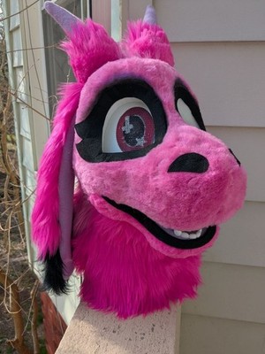 Handmade Pink Dragon Fursuit Head, Fits Most, Breathable, Great Vision