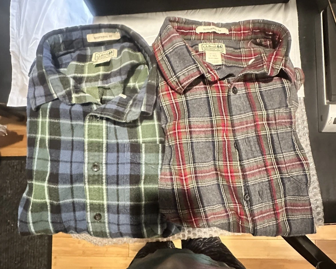 LL Bean Shirts 2 Mens Large Plaid Flannel Traditional Fit Button Down Outdoors