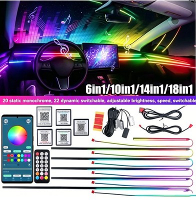 6~18in1 LED Bead Symphony Dream Car Interior Ambient Lighting Wireless Kit USA