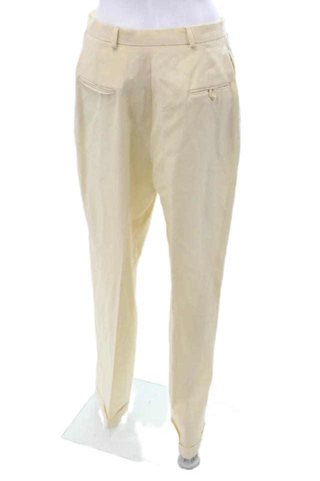 Ralph Lauren Unisex Dress Pants Beige Wool Solid Button Size 8 - Image 3 of 4