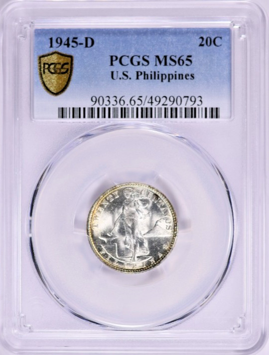 1945-D U.S. Philippines Twenty Centavos PCGS MS-65