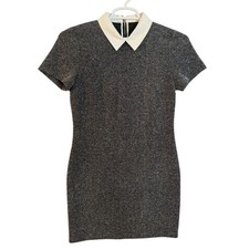 Tommy Hilfiger Herringbone Sheath Dress Black White Contrast Collar Size 6